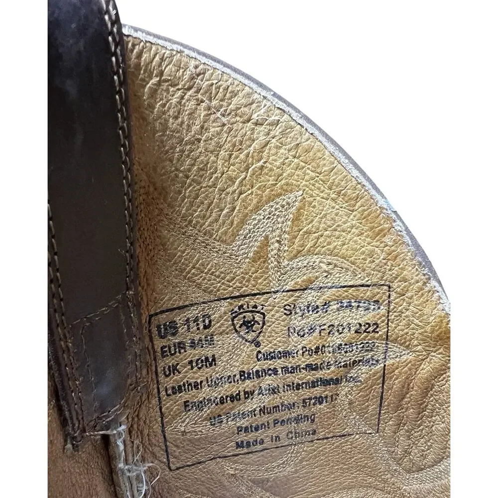 Men’s Ariat 34725 Size 11D Heritage‎ R Toe Western Brown Leather Boots 15” Tall